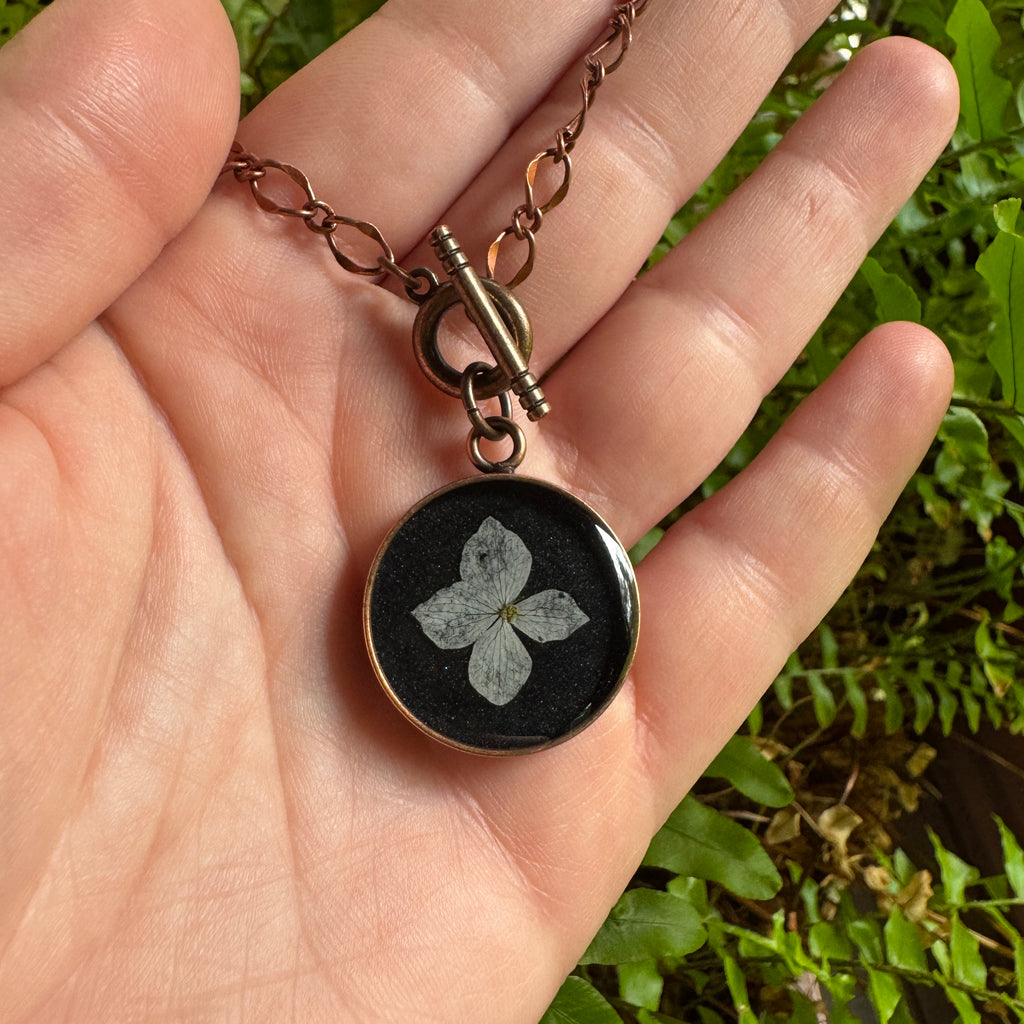 Hydrangea Necklace | Real Pressed Flower in Resin Pendant | Made To Order