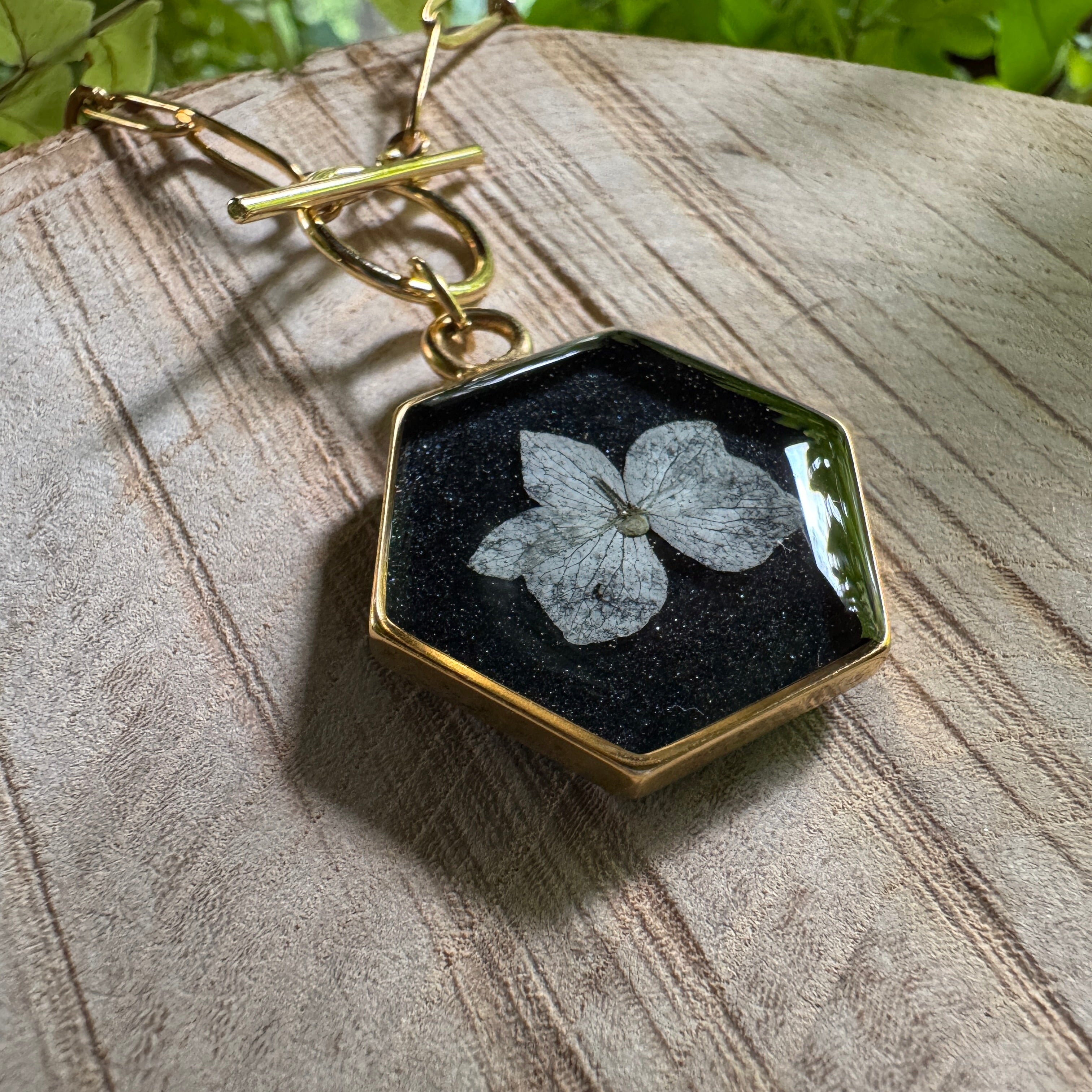 Hydrangea Necklace | Real Pressed Flower in Resin Pendant | Made To Order