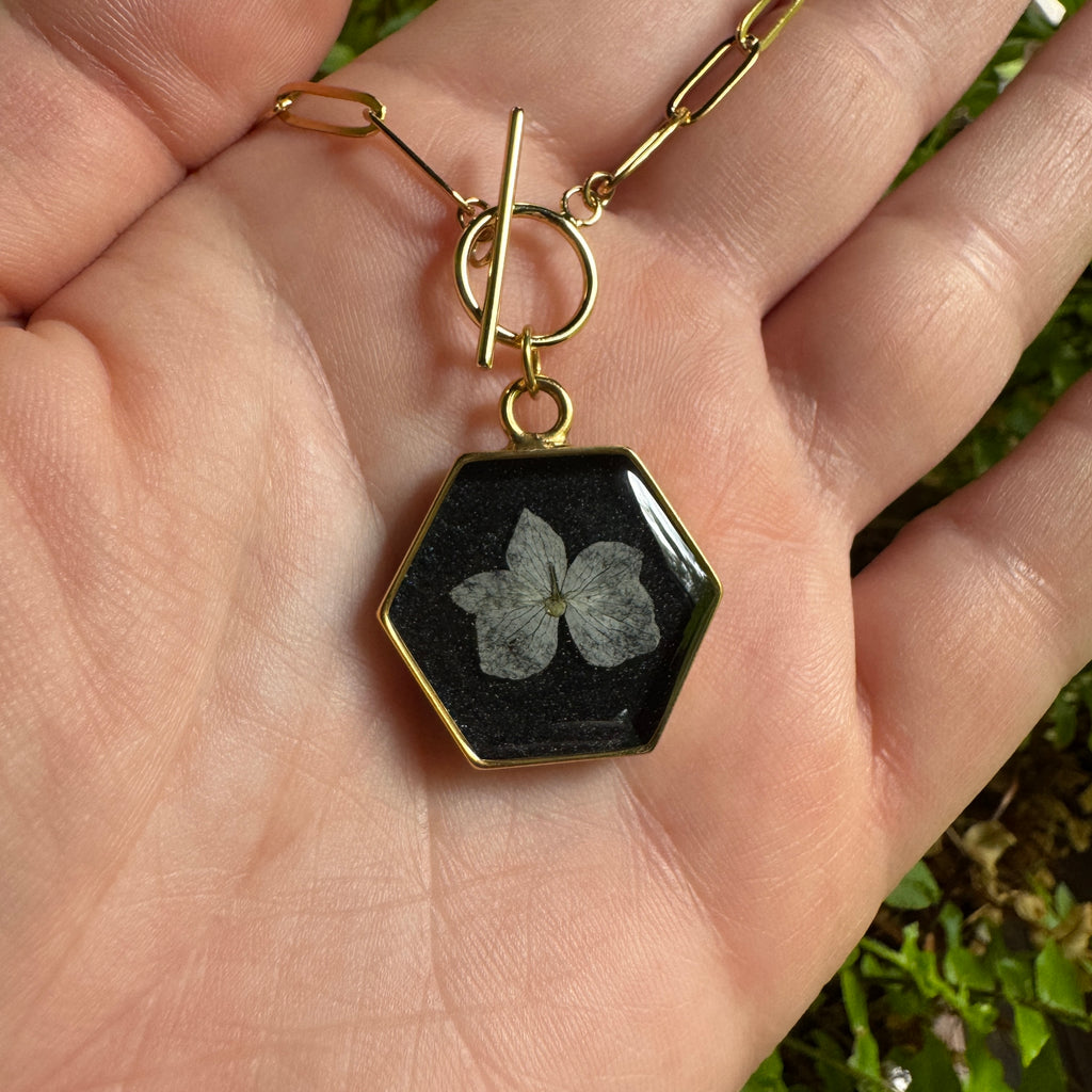 Hydrangea Necklace | Real Pressed Flower in Resin Pendant | Made To Order