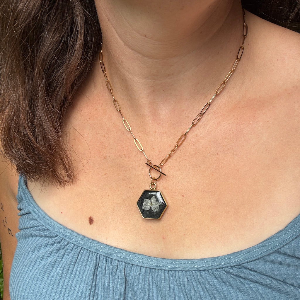 Hydrangea Necklace | Real Pressed Flower in Resin Pendant | Made To Order