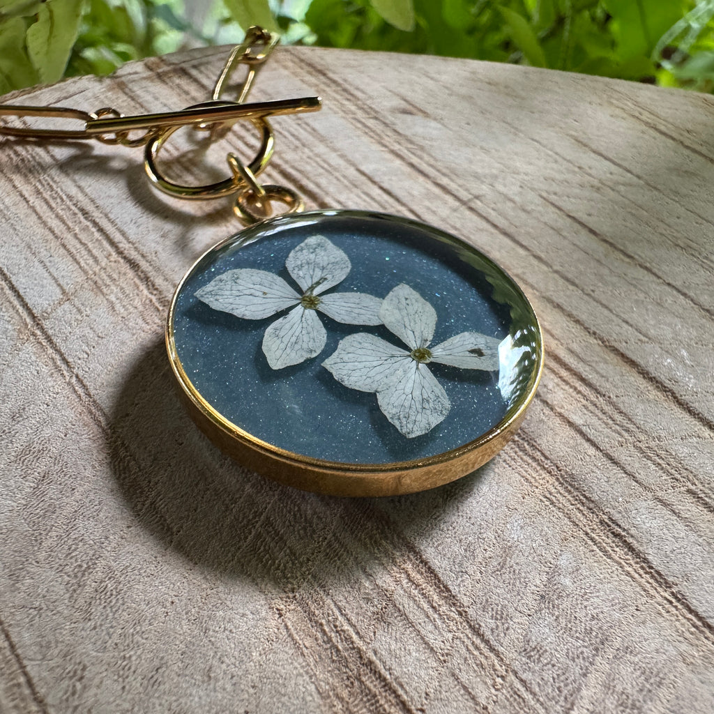 Hydrangea Necklace | Real Pressed Flower in Resin Pendant | Made To Order