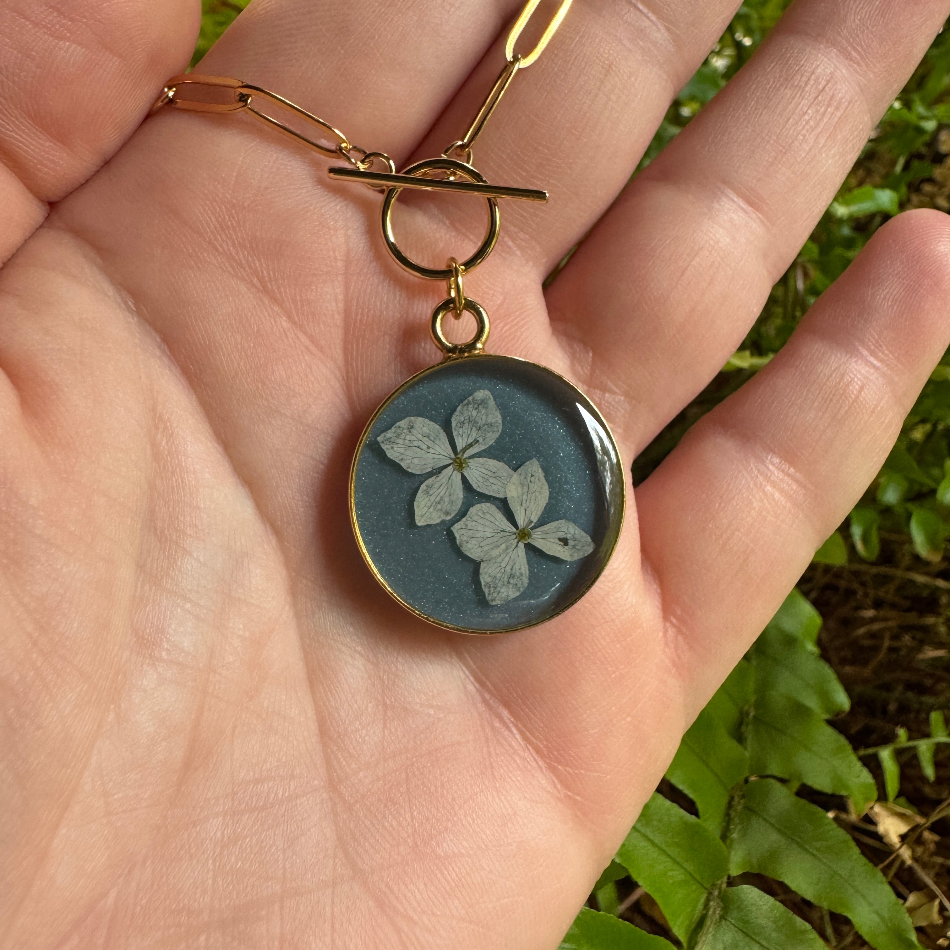Hydrangea Necklace | Real Pressed Flower in Resin Pendant | Made To Order