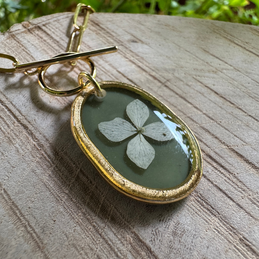 Hydrangea Necklace | Real Pressed Flower in Resin Pendant | Made To Order