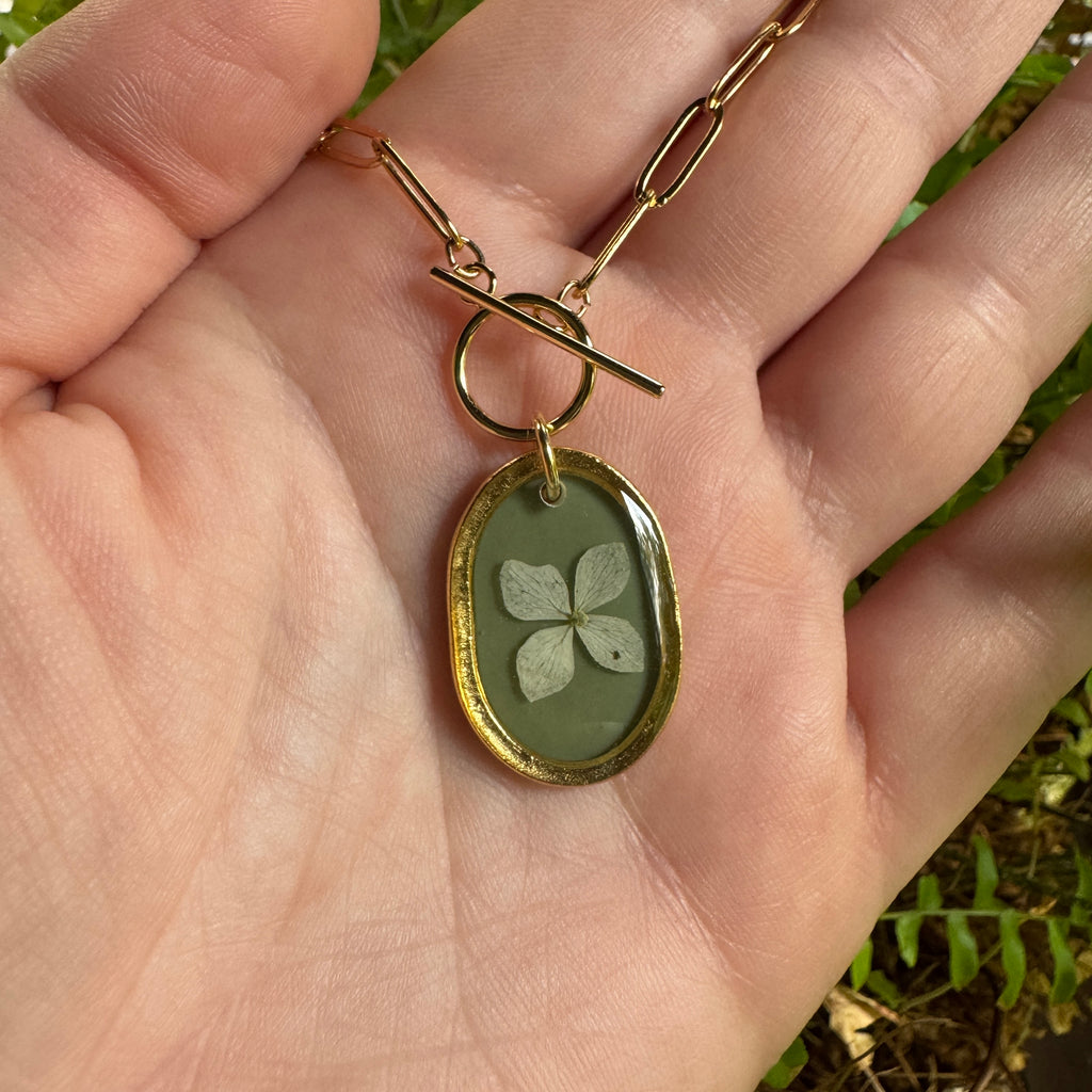 Hydrangea Necklace | Real Pressed Flower in Resin Pendant | Made To Order