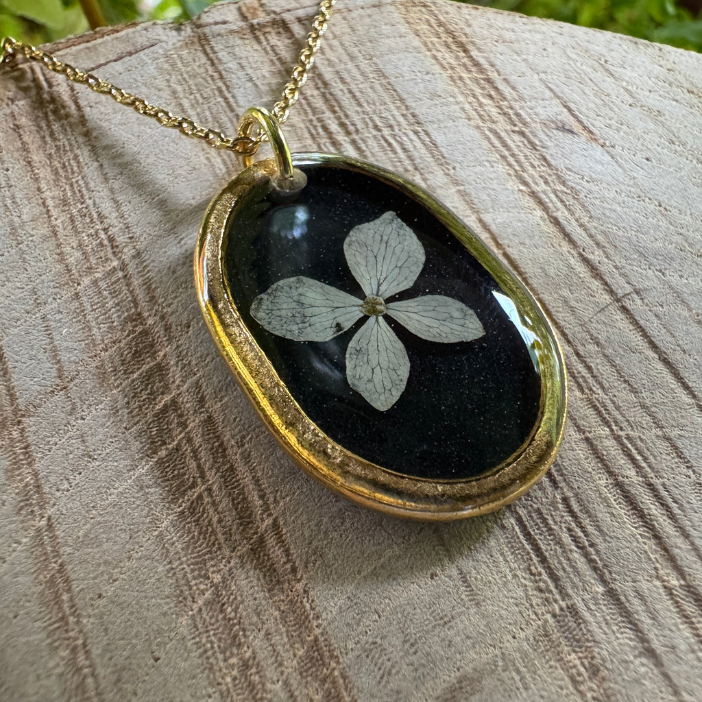 Hydrangea Necklace | Real Pressed Flower in Resin Pendant | Made To Order