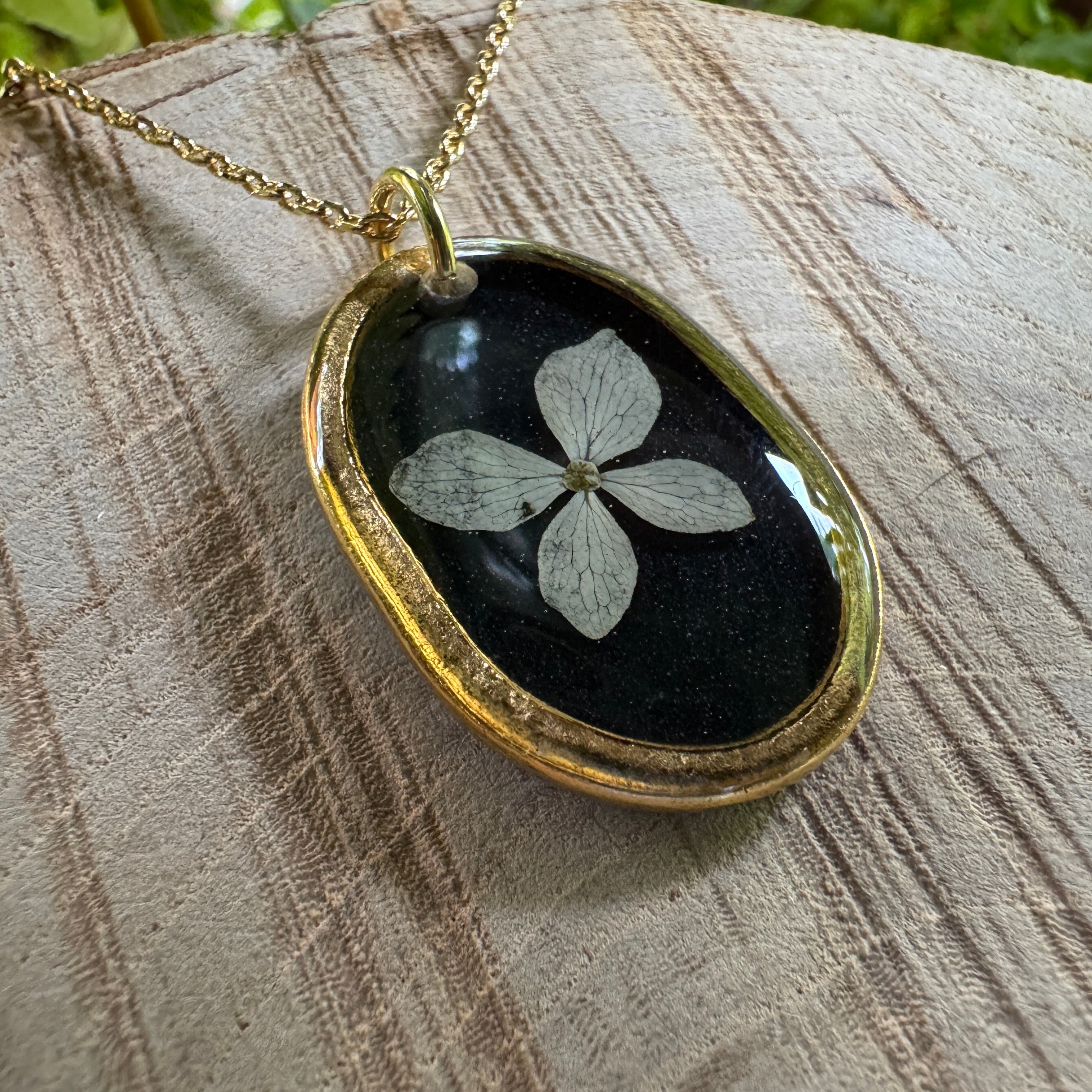 Hydrangea Necklace | Real Pressed Flower in Resin Pendant | Made To Order