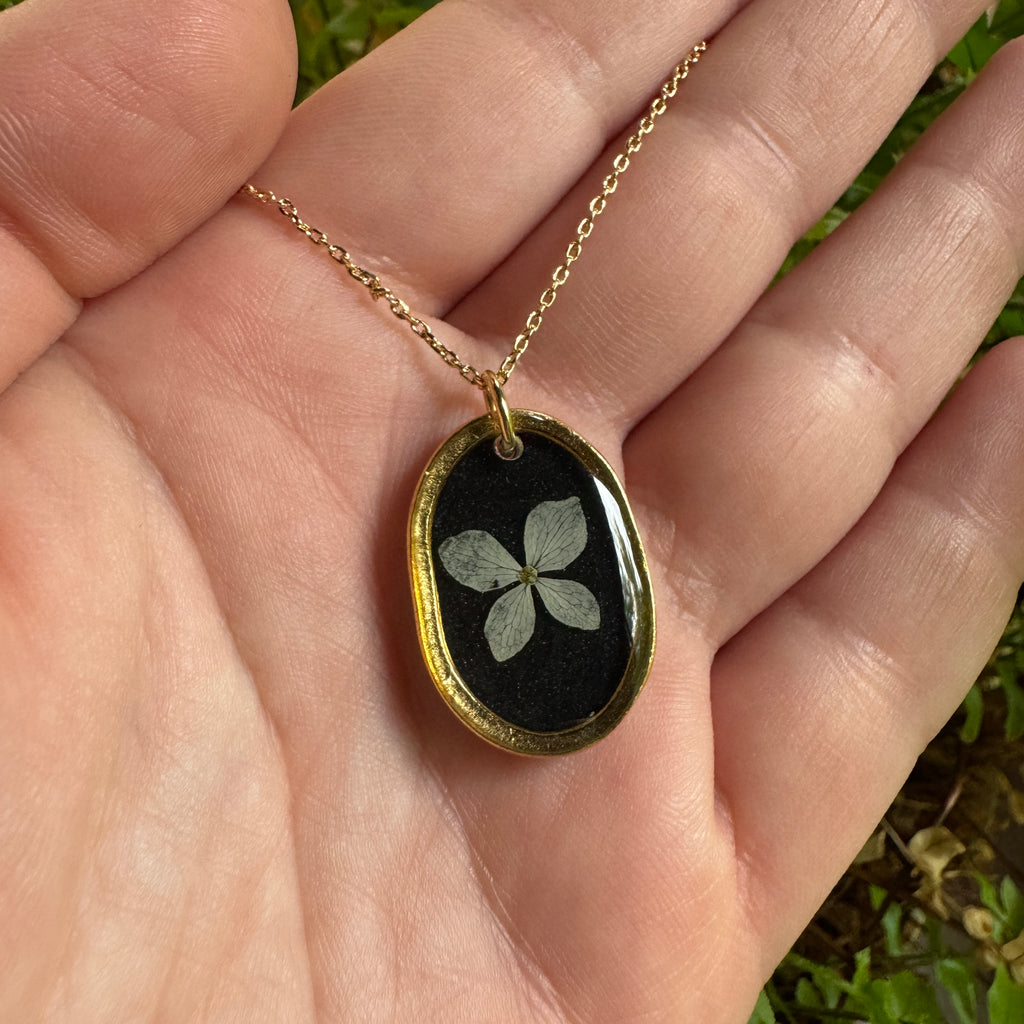 Hydrangea Necklace | Real Pressed Flower in Resin Pendant | Made To Order