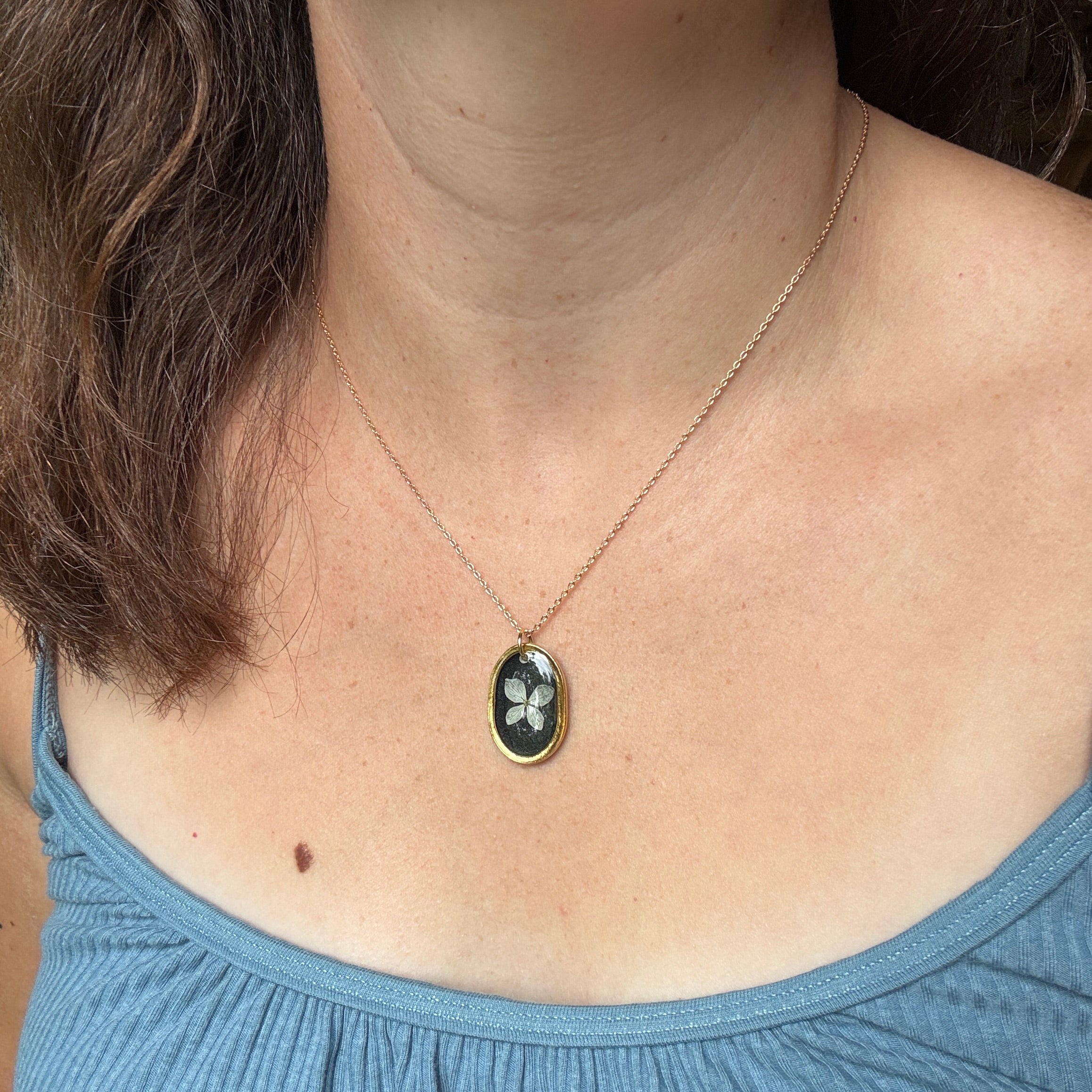 Hydrangea Necklace | Real Pressed Flower in Resin Pendant | Made To Order