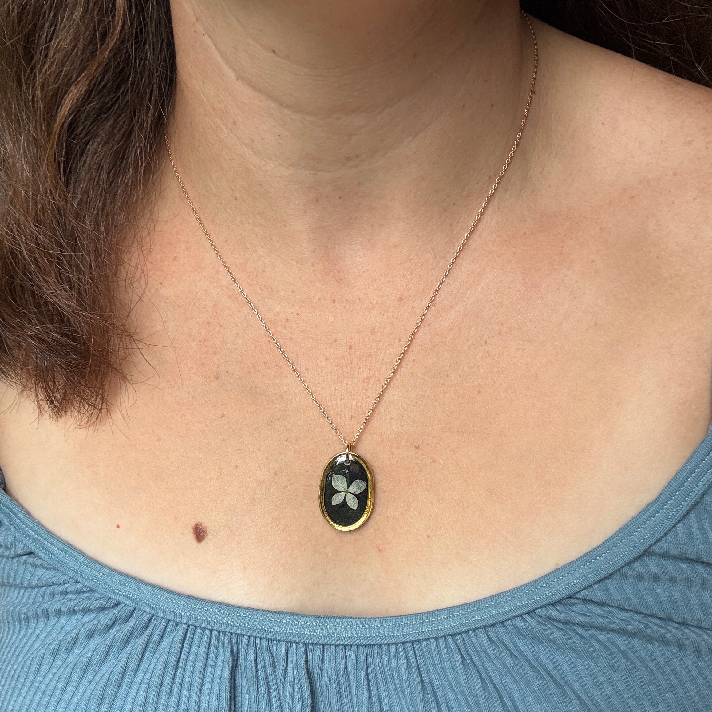 Hydrangea Necklace | Real Pressed Flower in Resin Pendant | Made To Order
