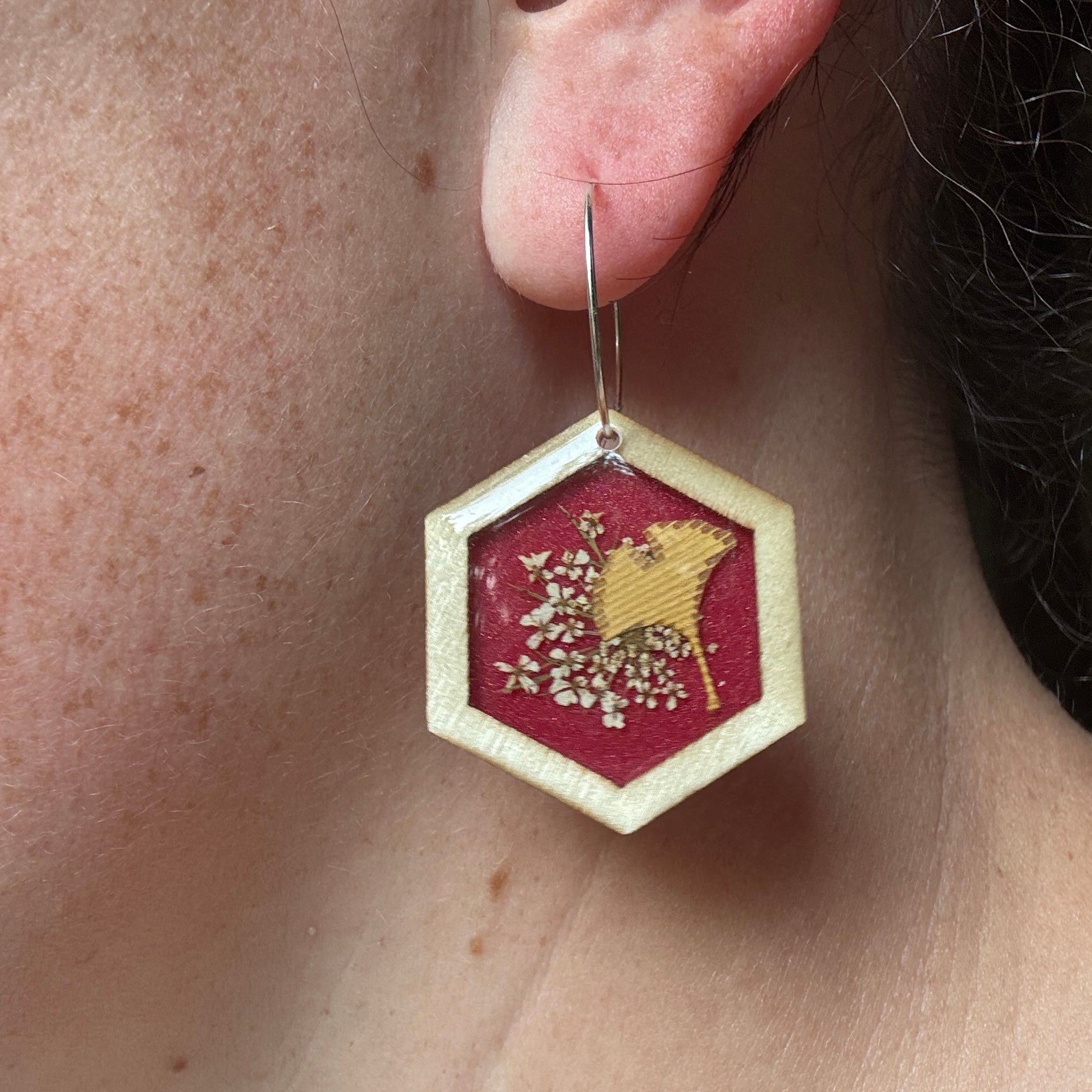 Queen Anne's Lace & Ginkgo Leaf Resin Earrings | Botanical Jewelry Inspired by Nature