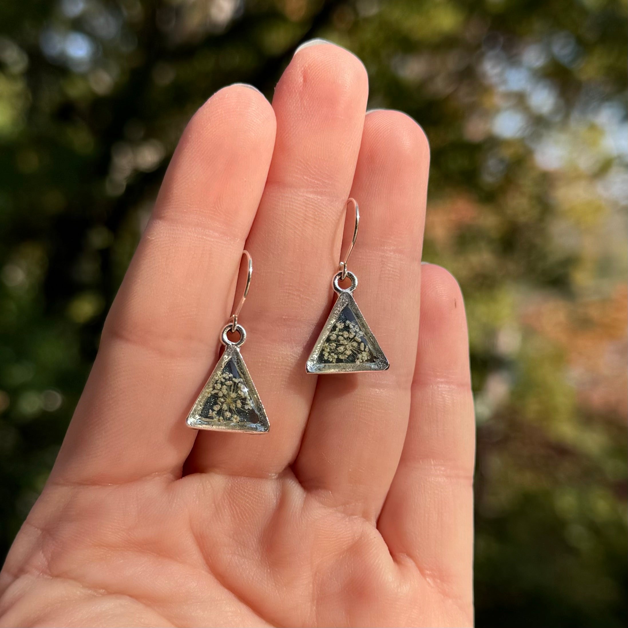 Queen Anne’s Lace Earrings – Real Pressed Flower Resin Earrings | Made to Order