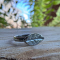Handmade silver leaf ring with botanical texture in custom size